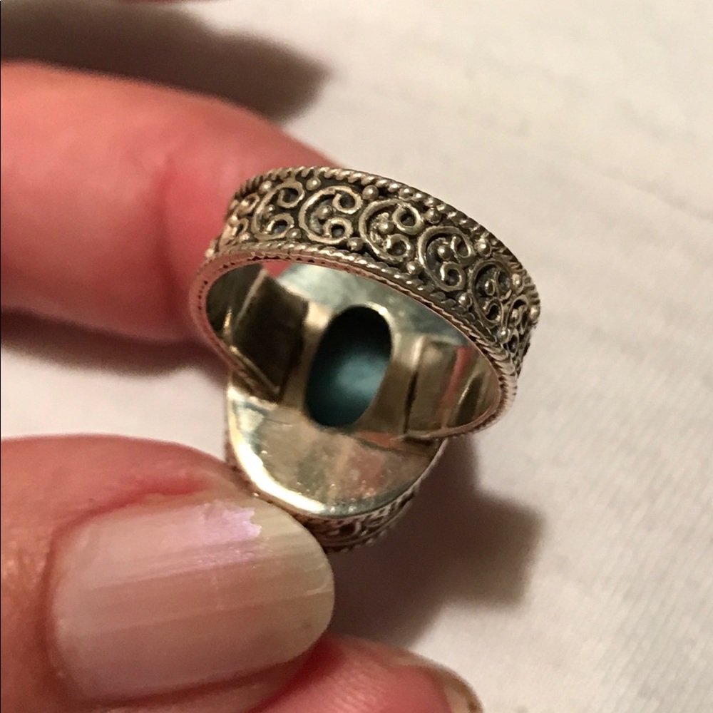 925 Sterling Silver Dominican Larimar Ring - Picture 4 of 5